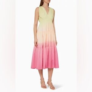 S/W/F Pink and Yellow Tiered Maxi Sundress V-Neck